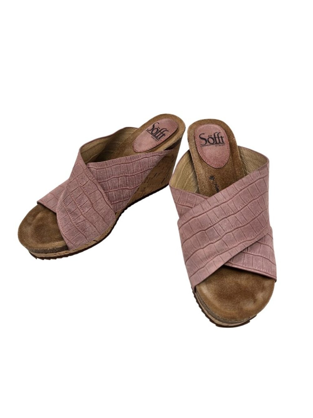 Sofft Suede Ciera Crocodile Print Embossed Wedge Sandals Size 8.5
